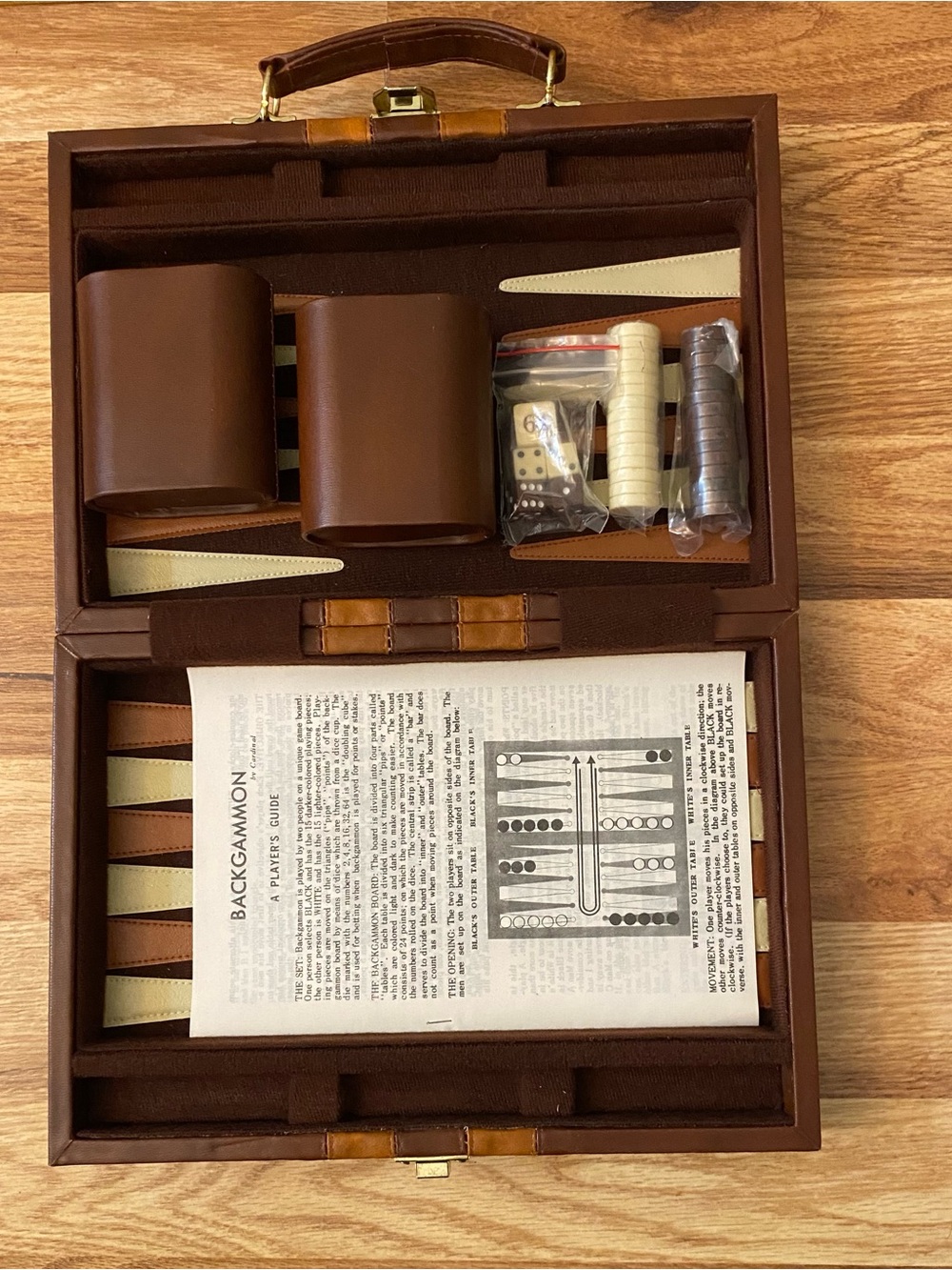 Vintage Brown Leather Backgammon Travel Set New